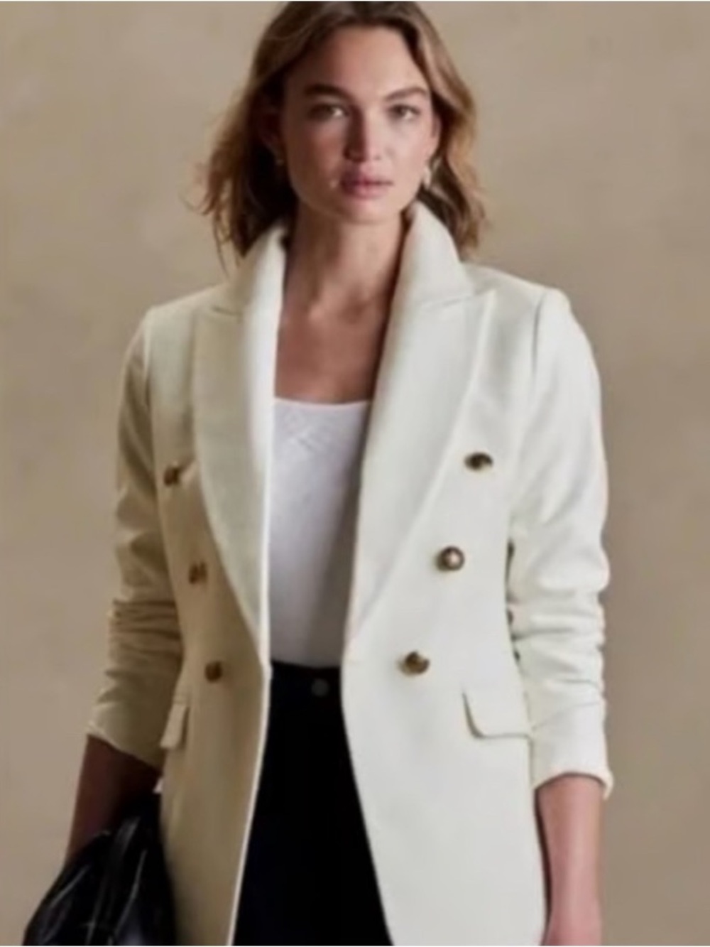 Banana Republic Double Breasted White Tweed Captain Blazer Jacket Gold Buttons